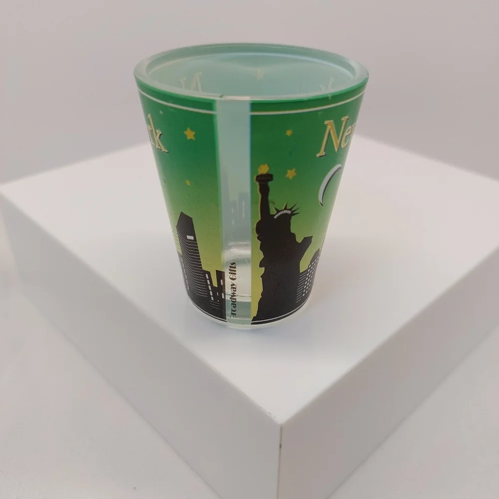Shot Glass New York City Skyline at Night Broadway Times Square Statue of Libert